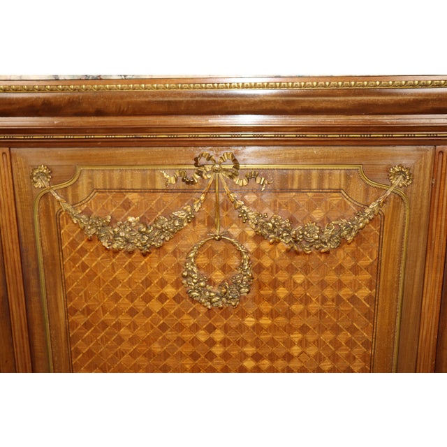 19th C French Louis XVI Style Walnut Vitrine Cabinet, Marble Top For Sale In Philadelphia - Image 6 of 7