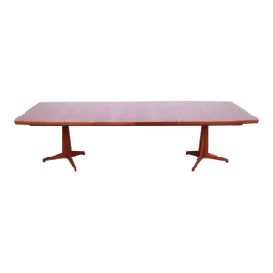 John Widdicomb Mid-Century Modern Sculpted Walnut Double Pedestal Extension Dining Table, Newly Refinished