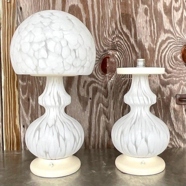 White Vintage Globe Lamps After Murano for Someroso for Laurel Lighting - A Pair For Sale - Image 8 of 9