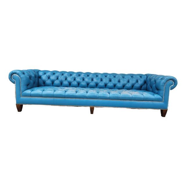 1960's Blue Chesterfield Sofa For Sale