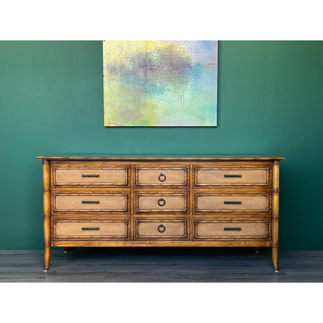 Mid-Century Modern Late 20th Century Thomasville Faux Bamboo Dresser of Nine Drawers For Sale - Image 3 of 11