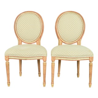 Baker Furniture French Regency Louis XVI Cream and Pink Lacquered Side Chairs or Dining Chairs, Pair For Sale