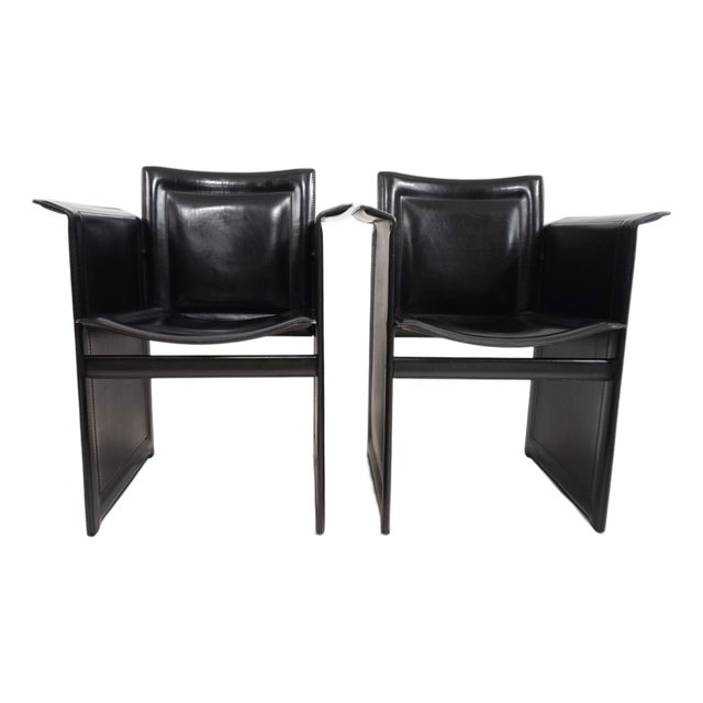 Solaria Chairs in Black Leather by Tito Agnoli for Arrben, 1970s, Set of 2 For Sale