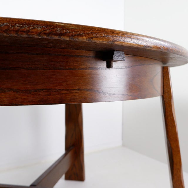 Brutalist Round Extendable Oak Dining Table, 1950s For Sale - Image 13 of 15