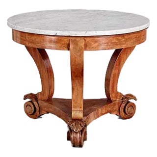 19th Century Louis Philippe Faded Mahogany Center Table With Marble Top For Sale