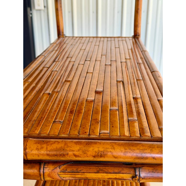 Mid 20th Century Vintage Boho Coastal Brighton Pavilion Style Scorched Bamboo Étagère by Goldenrod For Sale - Image 5 of 12