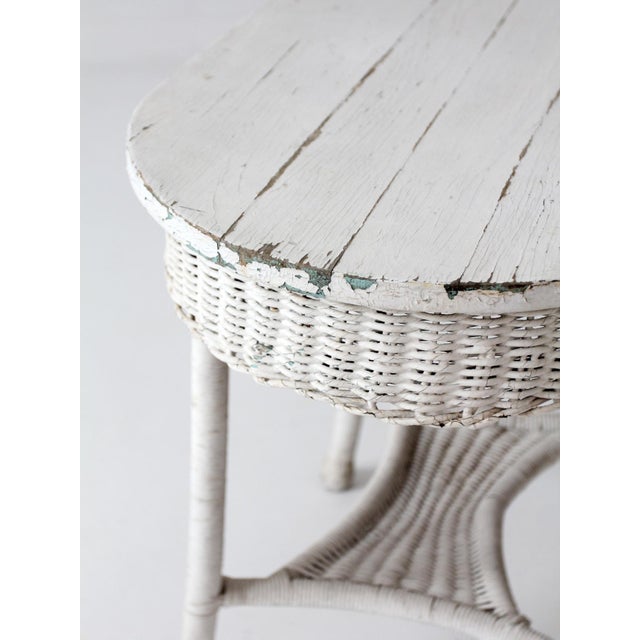 Wood Antique White Wicker Sunroom Table For Sale - Image 7 of 15