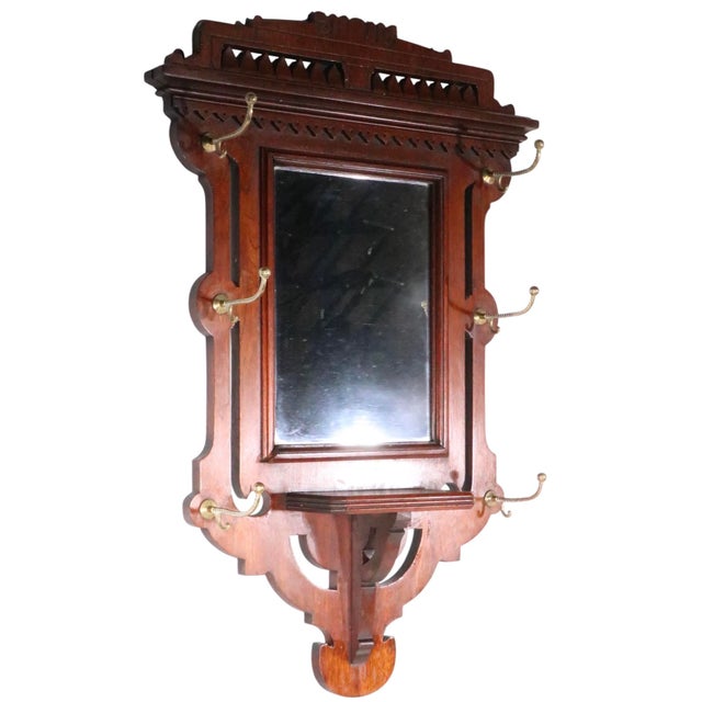 Victorian Eastlake Aesthetic Movement Wall Mirror Hat Rack C. 1880's For Sale - Image 11 of 15