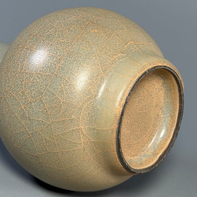 Sky Blue Vintage Chinese Longquan Celadon Crackle Glaze Vase For Sale - Image 8 of 9