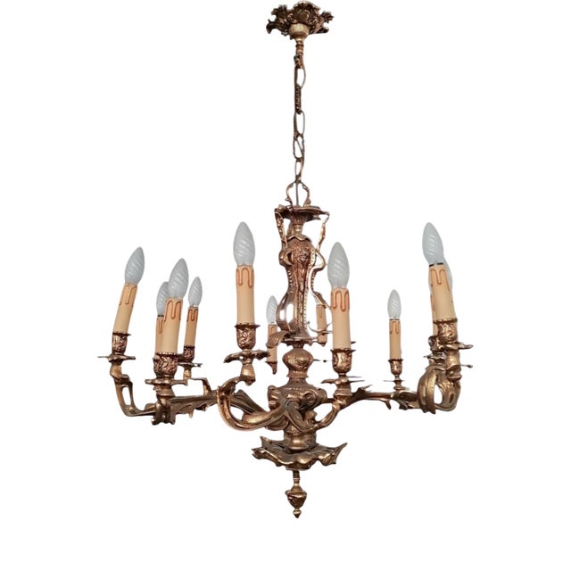 Louis XVI Style Bronze 12-Light Chandelier For Sale