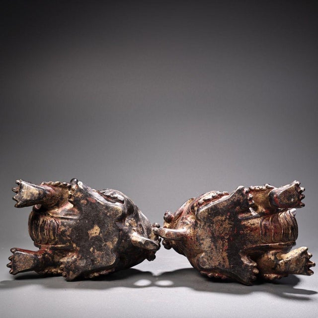 Metal Late 19th Century Pair of Gilt Bronze Guardian Lion Censers, 4200g Total, Foo Dog Incense Burners For Sale - Image 7 of 10