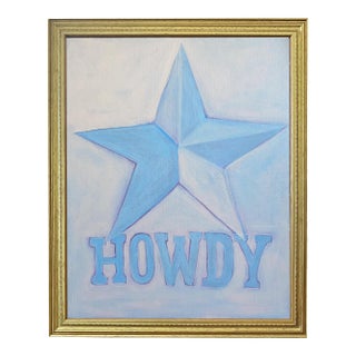 Original Western Star Painting “Howdy” – Framed Rustic Americana Wall Art – Blue Star Acrylic on Canvas For Sale