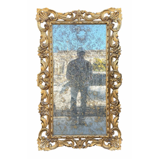 Antique Italian Giltwood Mirror W Venetian Antiqued Glass For Sale - Image 4 of 4