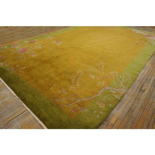 Gold Flashy Gold Background Color With Sprays Floral Pattern Antique Chinese Art Deco Rug by Nichols Workshop For Sale - Image 8 of 12