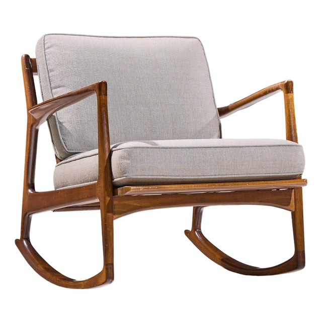 Kofod Larsen for Selig Mid Century Danish Walnut Rocking Lounge Chair For Sale