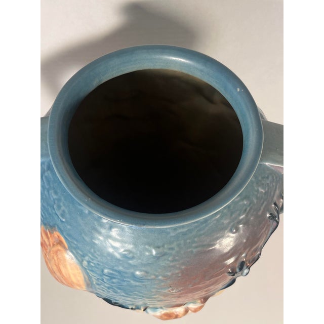 1940s Vintage Roseville Pottery Blue Magnolia Vase Two-Handled Large 18.5"h For Sale - Image 4 of 9