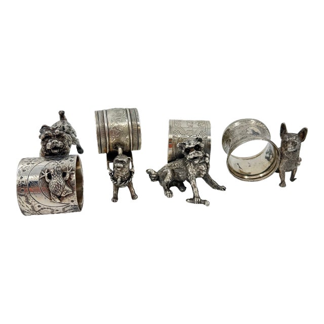 Late 19th Century Silver Plated Dog Napkin Rings- Set of 4 For Sale