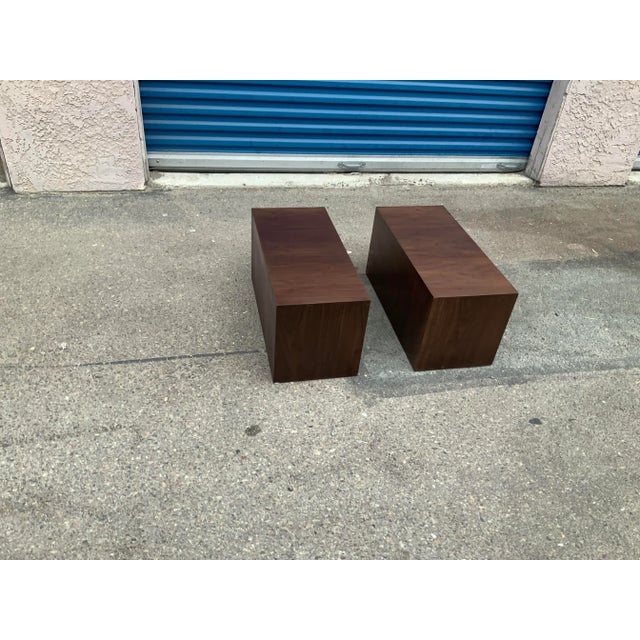 1990s Modern Walnut Low Profile End Tables - Set of 2 For Sale - Image 9 of 9