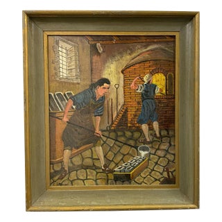 Roberto Gherardi, Aux fourneaux, 1980, Oil on Wood, Framed For Sale