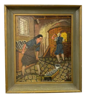 Roberto Gherardi, Aux fourneaux, 1980, Oil on Wood, Framed