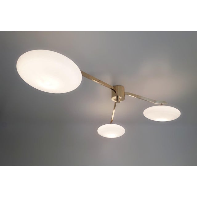 Not Yet Made - Made To Order Trio Angolo Polished Brass Glossy White Glass Flush Mount by Fabio LTD For Sale - Image 5 of 7