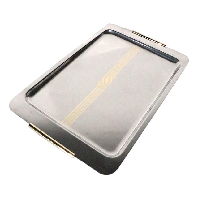 Mid 20th Century Post Modern Inox 18/10 Stainless Steel and Brass Tray Made in Italy For Sale