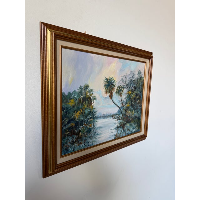 Impressionist Vintage W. Flosier Tropical Florida Highwaymen Style Oil on Masonite Board – Framed For Sale - Image 3 of 16