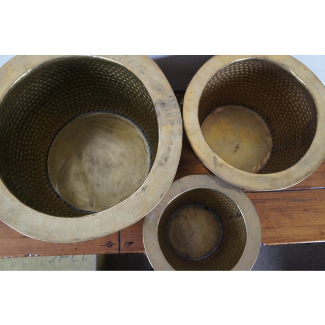 Vintage Chinese Hammered Brass Nesting Foo Dog Planters Jardinieres Cachepots- Set of 3 For Sale - Image 10 of 12