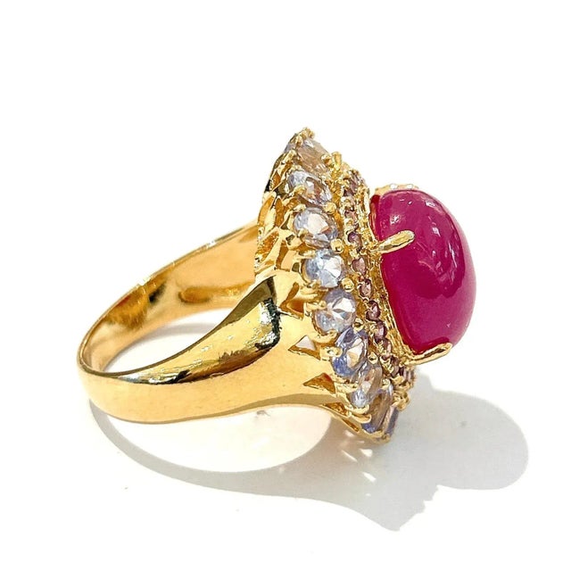 Art Deco Bochic “Orient” Ruby, Amethyst and Multi Gem Cocktail ring In 18K Gold and Silver, Size 7 For Sale - Image 3 of 7