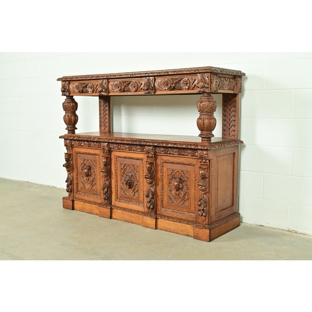 R. J. Horner Style Renaissance Revival Carved Oak Sideboard or Bar Cabinet, Circa 1890s For Sale - Image 17 of 17
