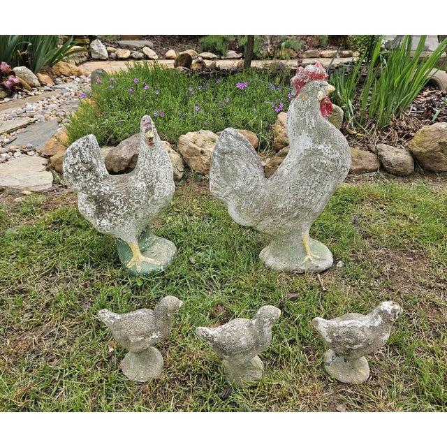 Paint Mid 20th Century Concrete Rooster, Hen and Chicks Garden Ornaments - 5 Pieces For Sale - Image 7 of 12