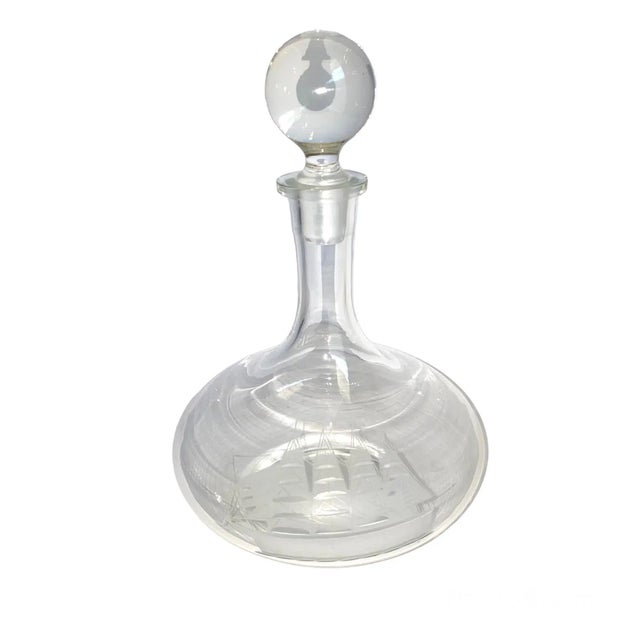 Vintage Etched Glass Ship Decanter Toscany Romania 1960s For Sale - Image 11 of 11