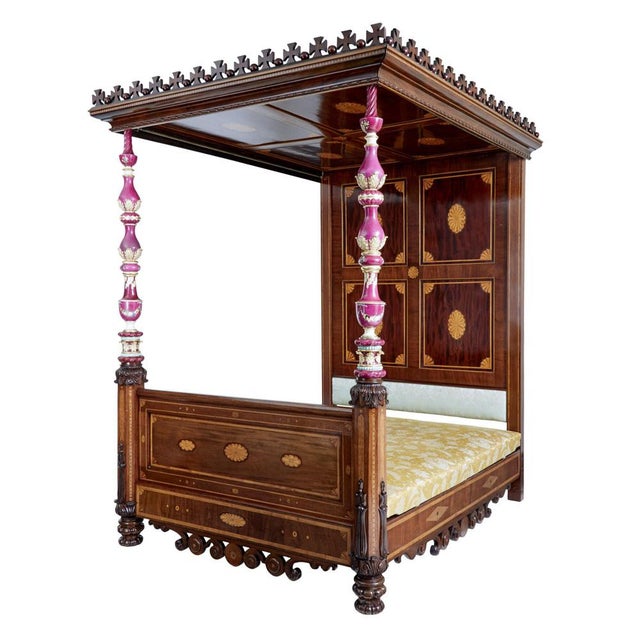 Rare 19th century mahogany and porcelain 4 poster bed circa 1889. Debenham antiques are pleased to offer this stunning and...