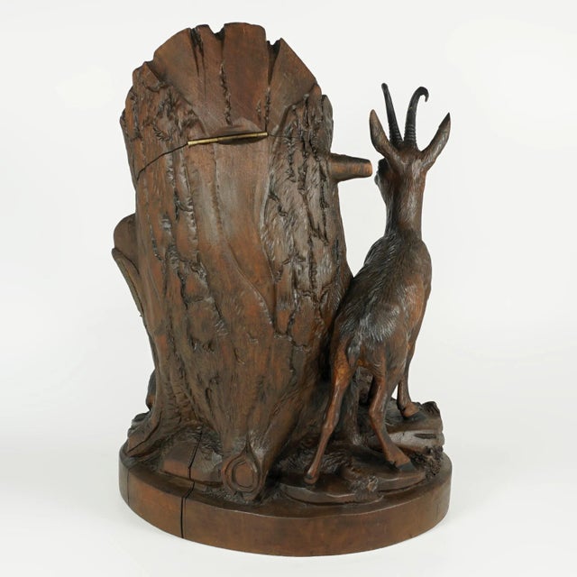 Late 19th Century Antique Black Forest Hand Carved Wood Chamois Figural Pipe Holder Stand Tobacco Humidor For Sale - Image 9 of 10