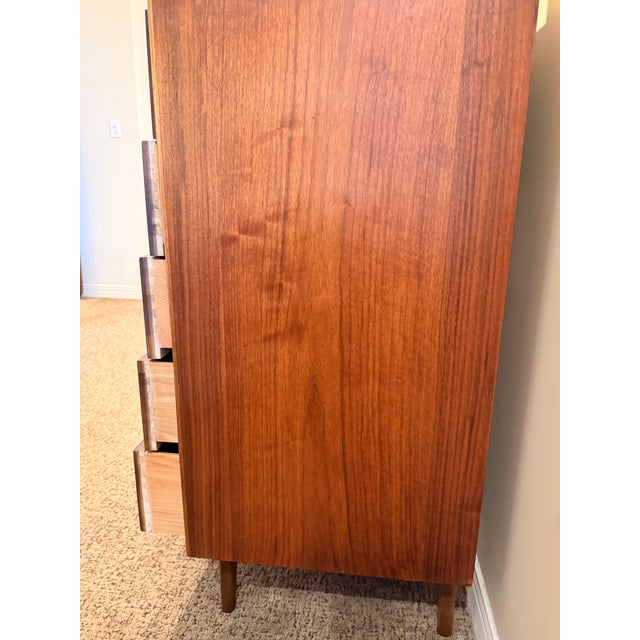 1960s Warren Church for Lane "Perception" Mid Century Modern Walnut Five Drawer Highboy Dresser For Sale - Image 9 of 11