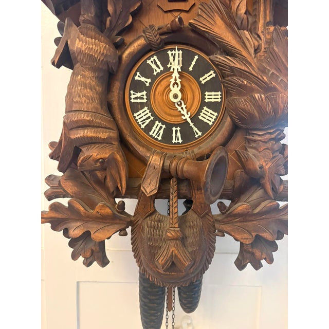 Antique Black Forest Carved Walnut Cuckoo Clock, 1900 For Sale - Image 9 of 13