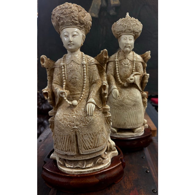 Chinese Empress Emperor Figurine Faux Ivory For Sale - Image 12 of 14