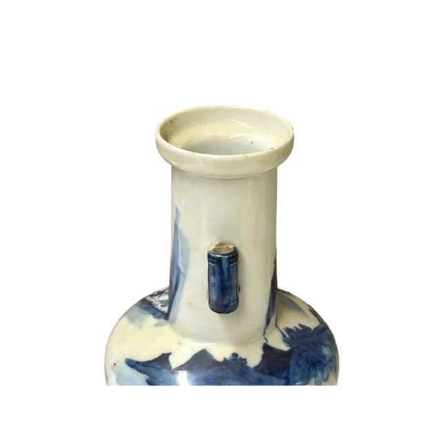 Ceramic Oriental Small Blue White Scenery Graphic Porcelain Art Vase For Sale - Image 7 of 15