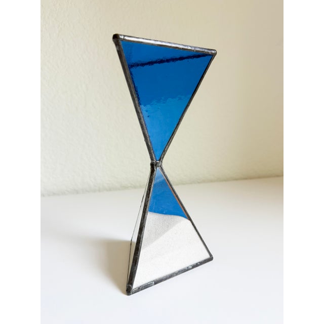 1970s 1970s Cobalt Stained Glass Hourglass For Sale - Image 5 of 6