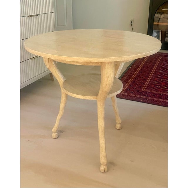 French Country Vintage Carved & Custom Painted Round Side Table With Hoof Feet For Sale - Image 3 of 7