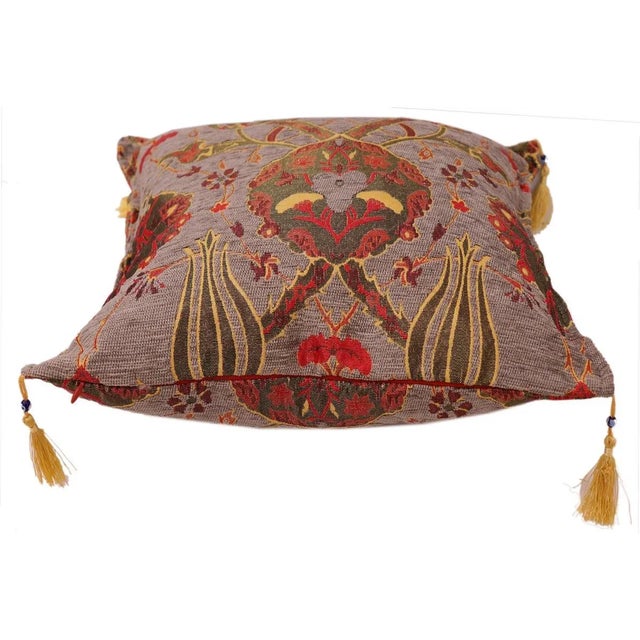 Boho Chic Turkish Tulip Chenille Gray Red Decorative Throw Pillow - a Pair For Sale - Image 4 of 9