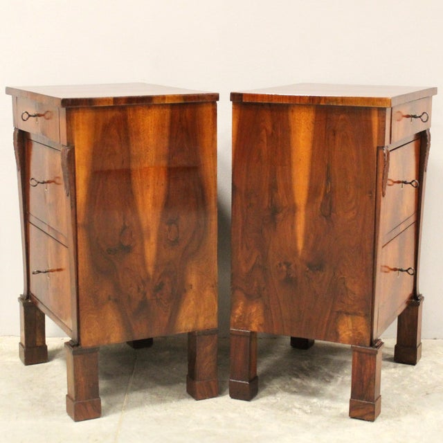 Italian Empire Bedside Tables in Walnut, Set of 2 For Sale - Image 4 of 13