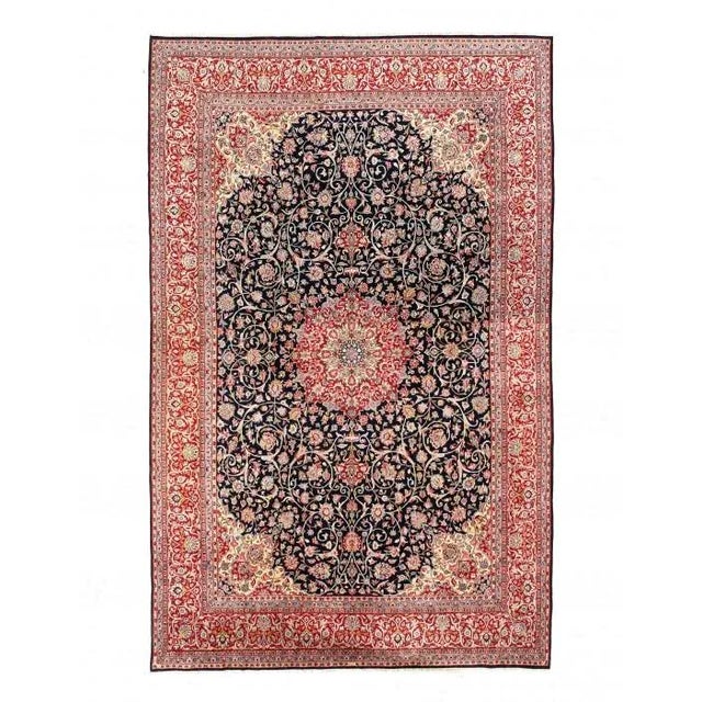 Textile 1970s Navy Blue Fine Hand Knotted Persian Vintage Kerman For Sale - Image 7 of 7