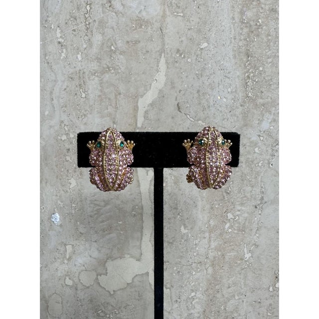 This pair of vintage frog earrings is a playful, jewel-encrusted study in pavé, with each frog worked as a compact, top-...
