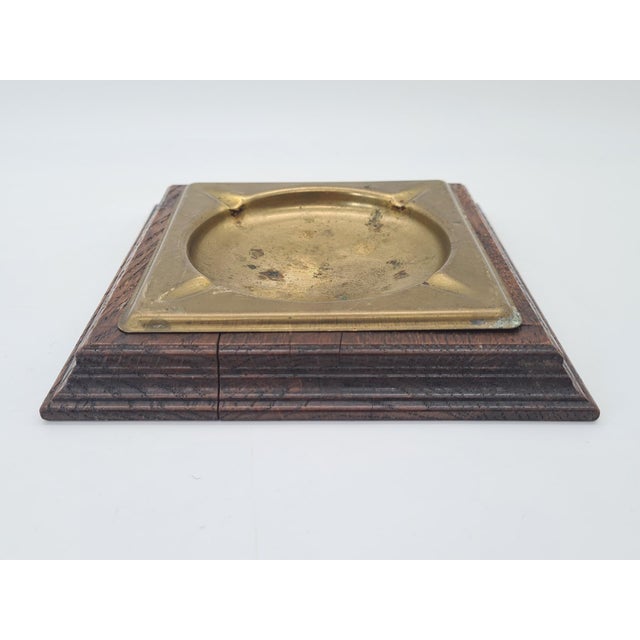 Wood Vintage Brass Ashtray with Oak Base from Meubelfabriek Oisterwijk, Netherlands, 1970s For Sale - Image 7 of 9