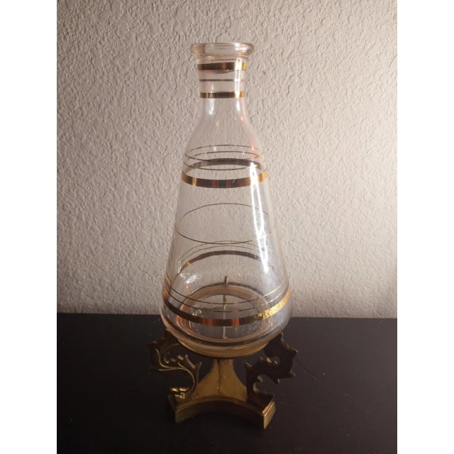 Art Deco 1950 Made in France Art Deco Carafe on Brass Stand- 4 Pieces For Sale - Image 3 of 4