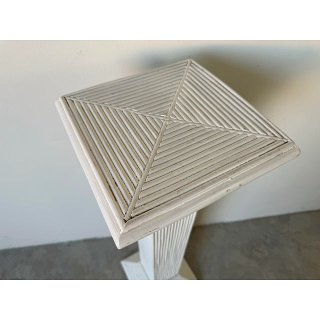 Vintage White Pencil Reed Rattan Pedestal / Plant Stand For Sale - Image 11 of 12