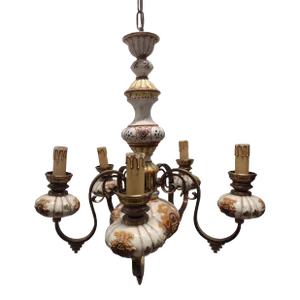 Vintage Hand Painted Capodimonte Style 5 Arm Chandelier