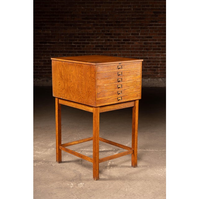 Industrial Antique Oak Visible Card Index Filing Cabinet Stand For Sale - Image 3 of 14