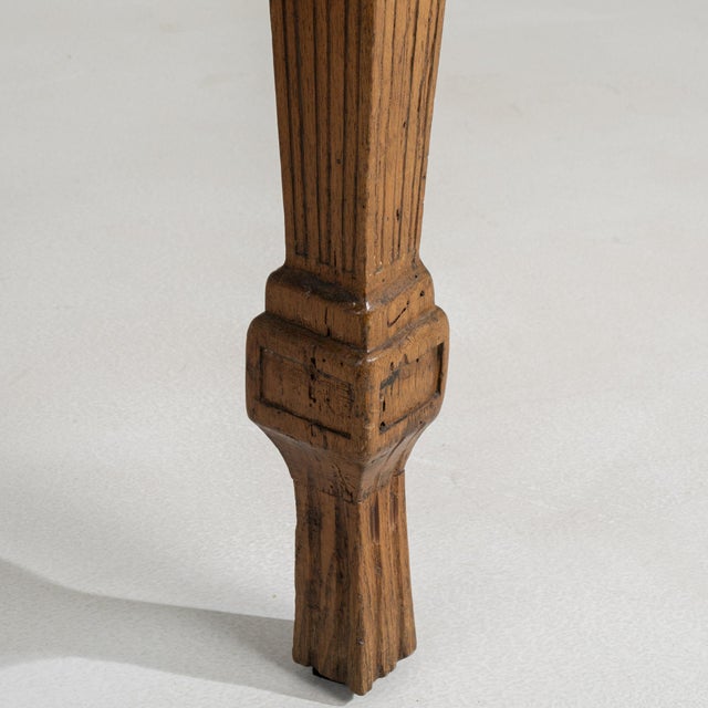 19th Century France Golden Oak Fluted-Leg Marble-Top Side Table For Sale - Image 9 of 11